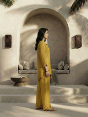 Mustard Yellow Embroidered Co-ord Set in Rayon Blend