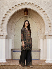 Multicolor Floral Panel Co-ord Set in Viscose Crepe