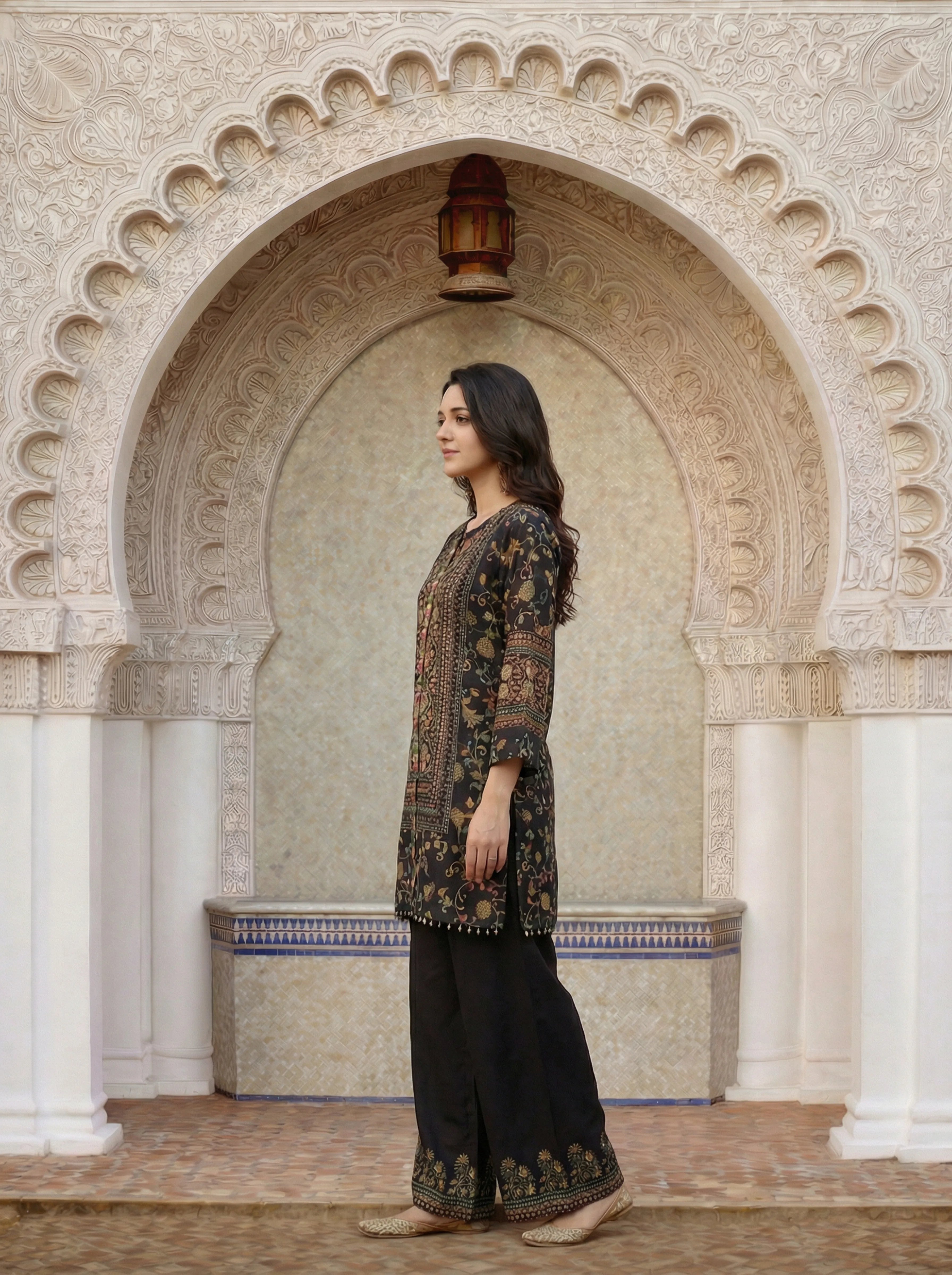 Multicolor Floral Panel Co-ord Set in Viscose Crepe