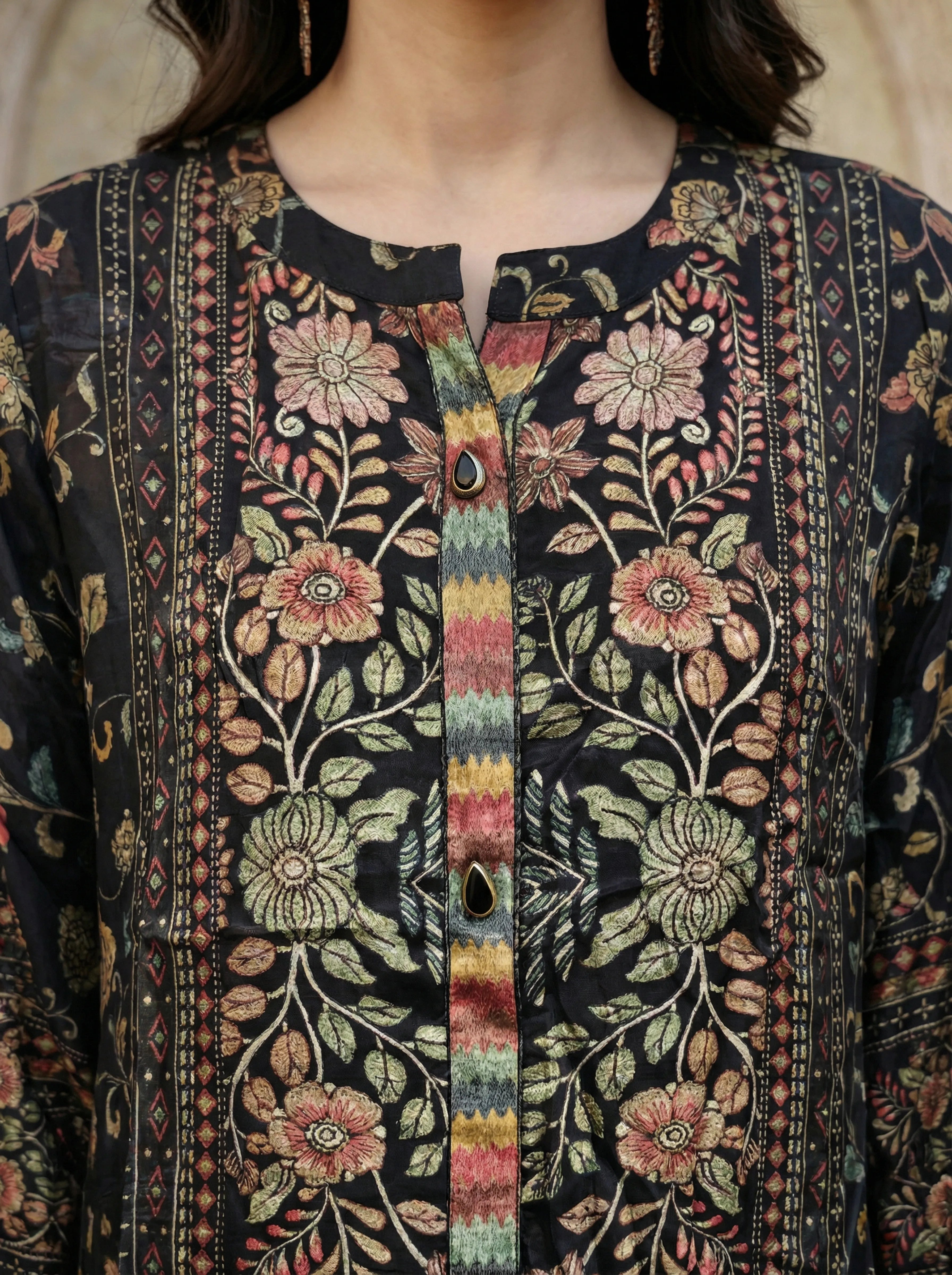 Multicolor Floral Panel Co-ord Set in Viscose Crepe