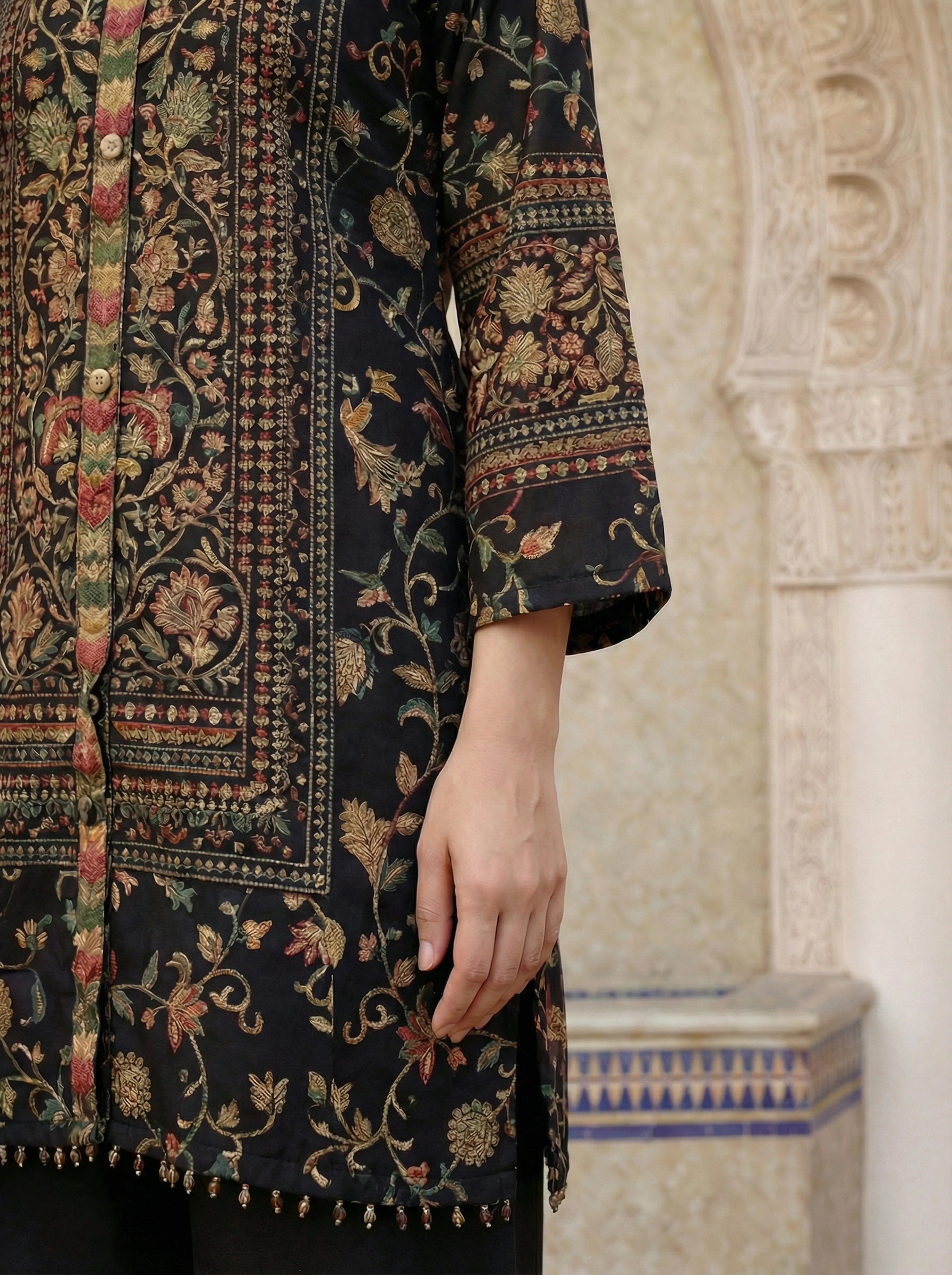 Multicolor Floral Panel Co-ord Set in Viscose Crepe