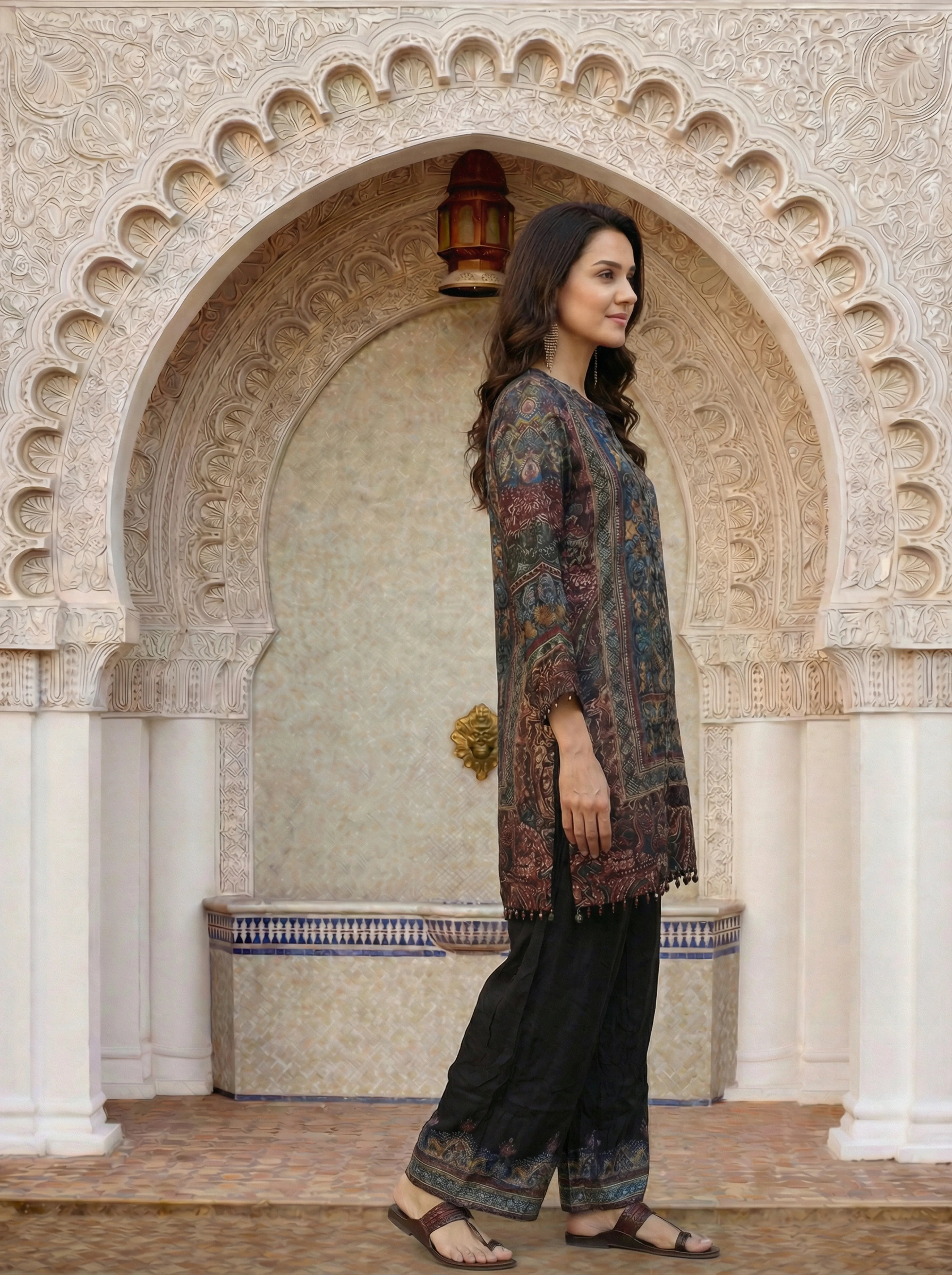 Multicolor Mughal Print Co-ord Set in Viscose Crepe