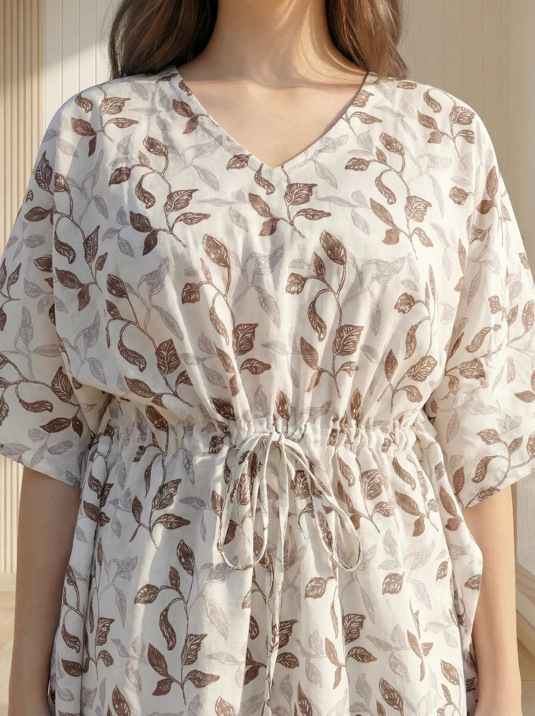 White Base Botanical Print Kaftan Cotton Co-ord Set
