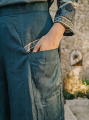 Steel Blue Geometric & Floral Co-ord Set in Viscose Silk