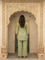 Pastel Green Embroidered Co-ord Set in Cotton Cambric