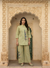 Pastel Green Embroidered Co-ord Set in Cotton Cambric