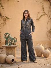 Embellished Black Linen Blend Co-ord Set