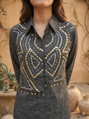 Embellished Black Linen Blend Co-ord Set