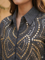 Embellished Black Linen Blend Co-ord Set