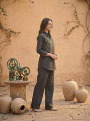 Embellished Black Linen Blend Co-ord Set