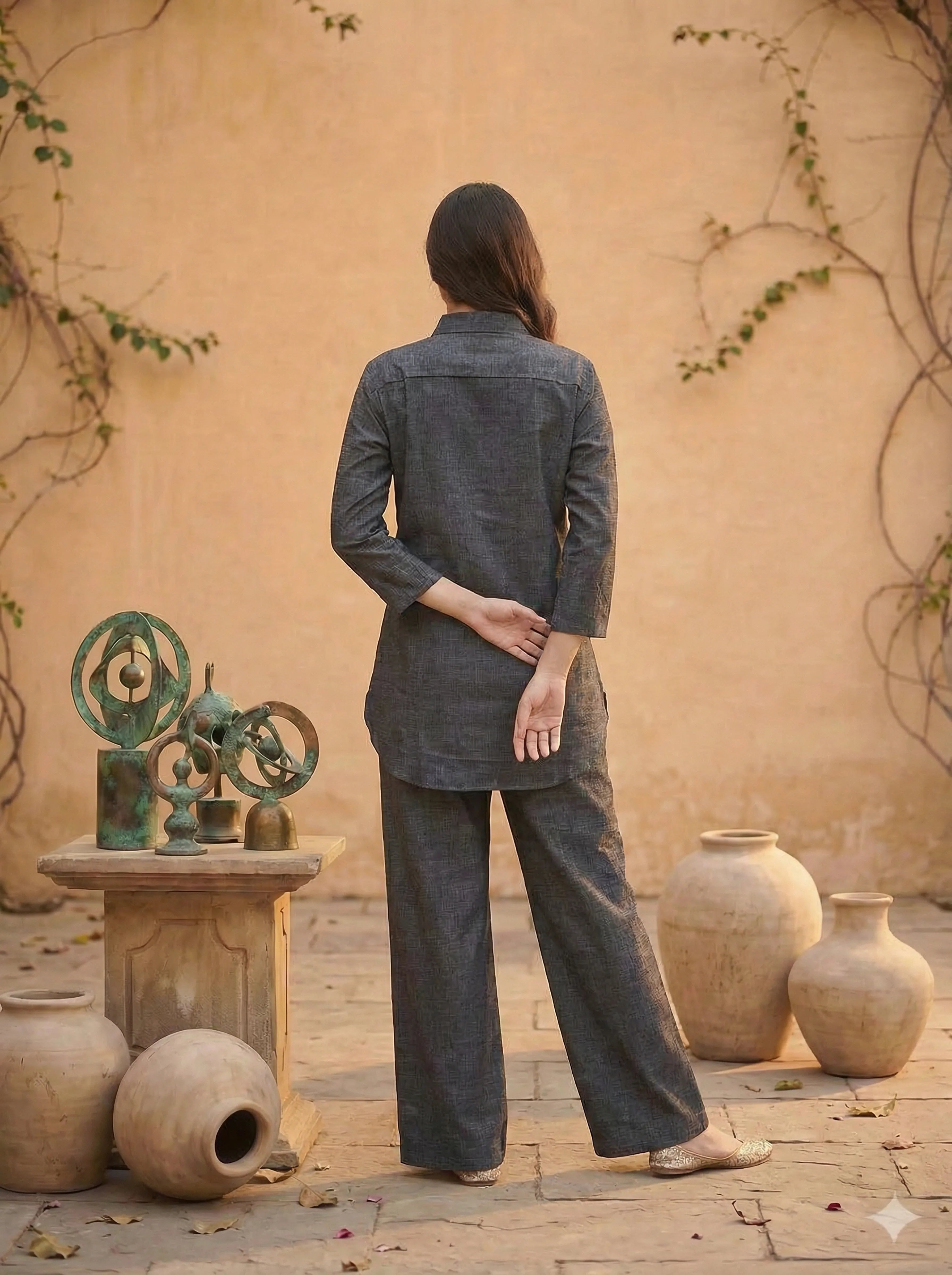 Embellished Black Linen Blend Co-ord Set