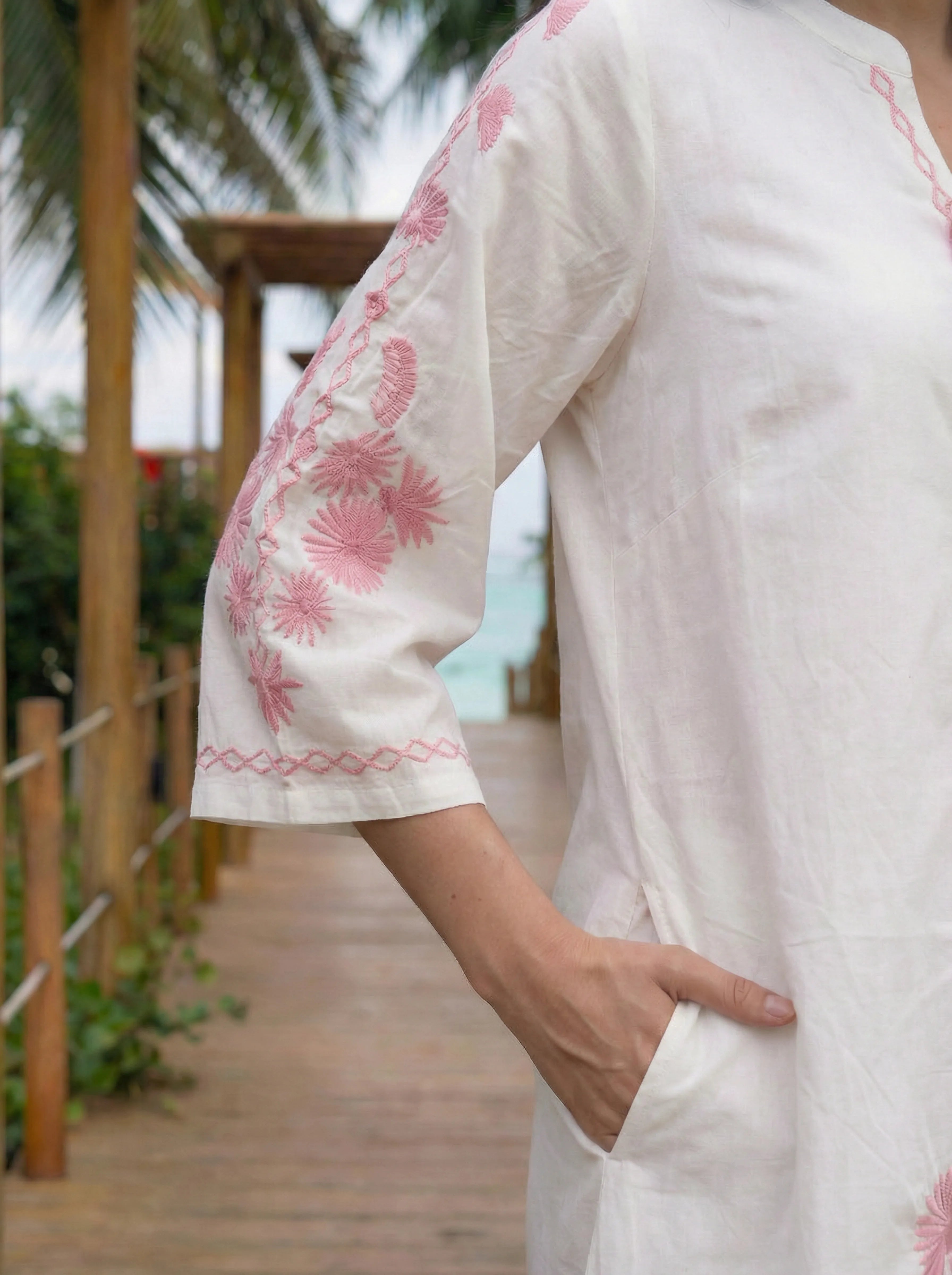 white cotton kurta with embroidery