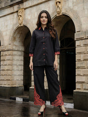 Black Statement Embroidered Co-ord Set in Cotton Cambric