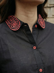 Black Statement Embroidered Co-ord Set in Cotton Cambric