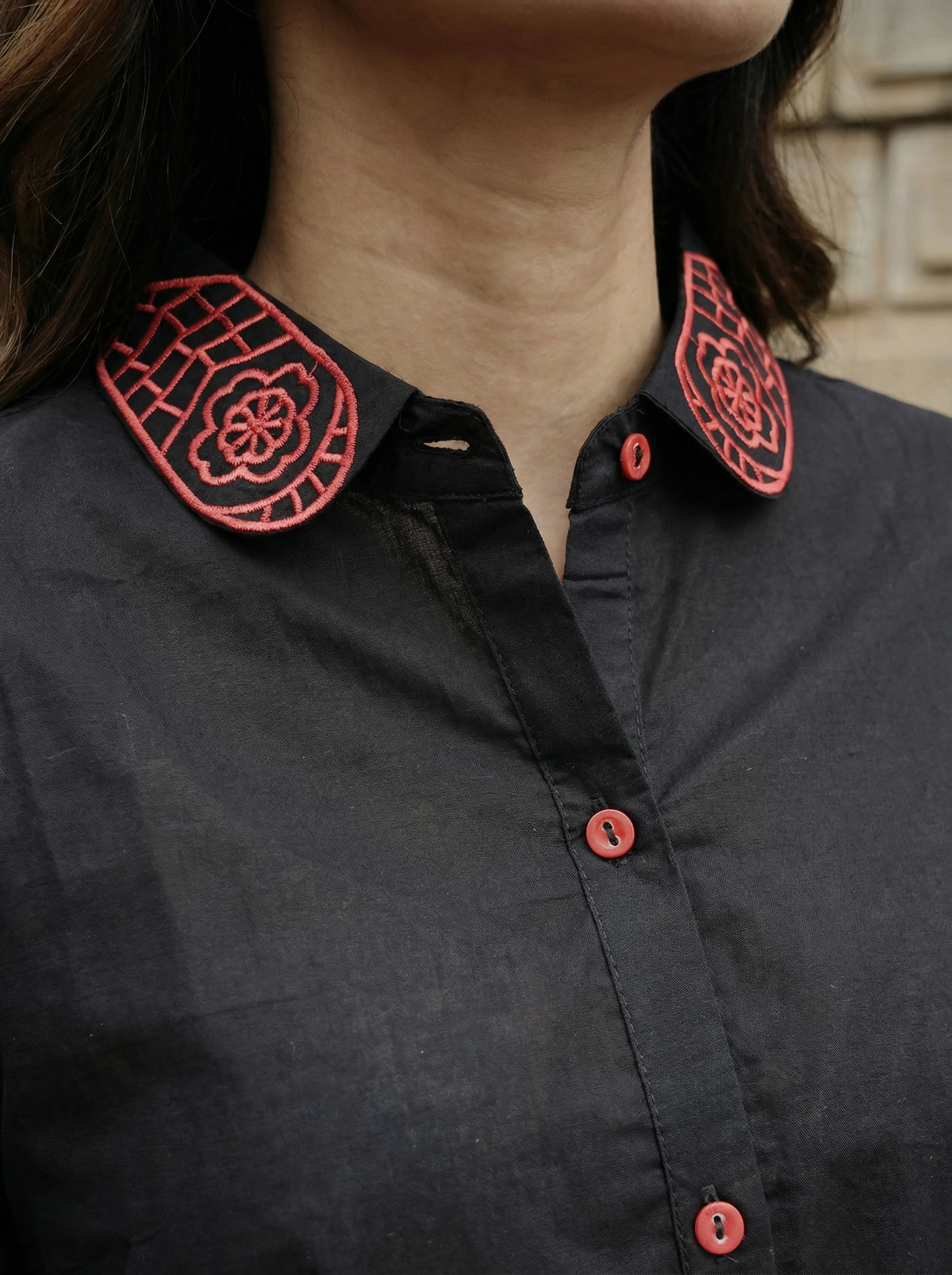 Black Statement Embroidered Co-ord Set in Cotton Cambric