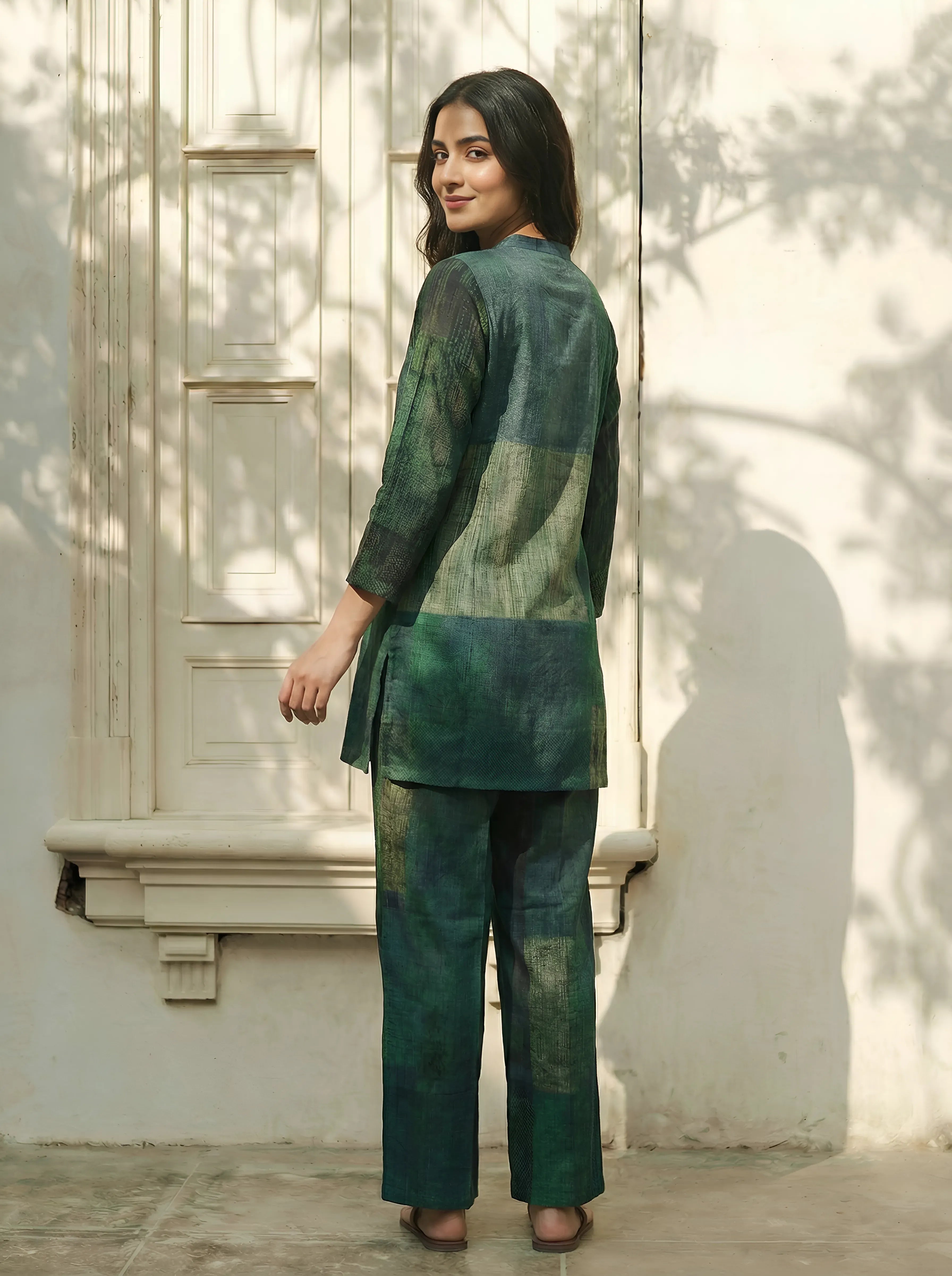 Picsart Color Code Dark Green Color-Block Embroidered Muslin Kurta Co-ord Set – Kaftanize