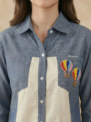 Denim Blue & Cream Cotton Linen Co-Ord Set