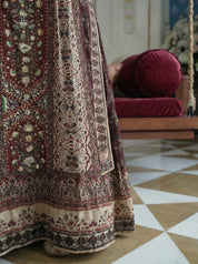 Maroon Printed & Embroidered Anarkali Style 3 Piece Set in Crepe