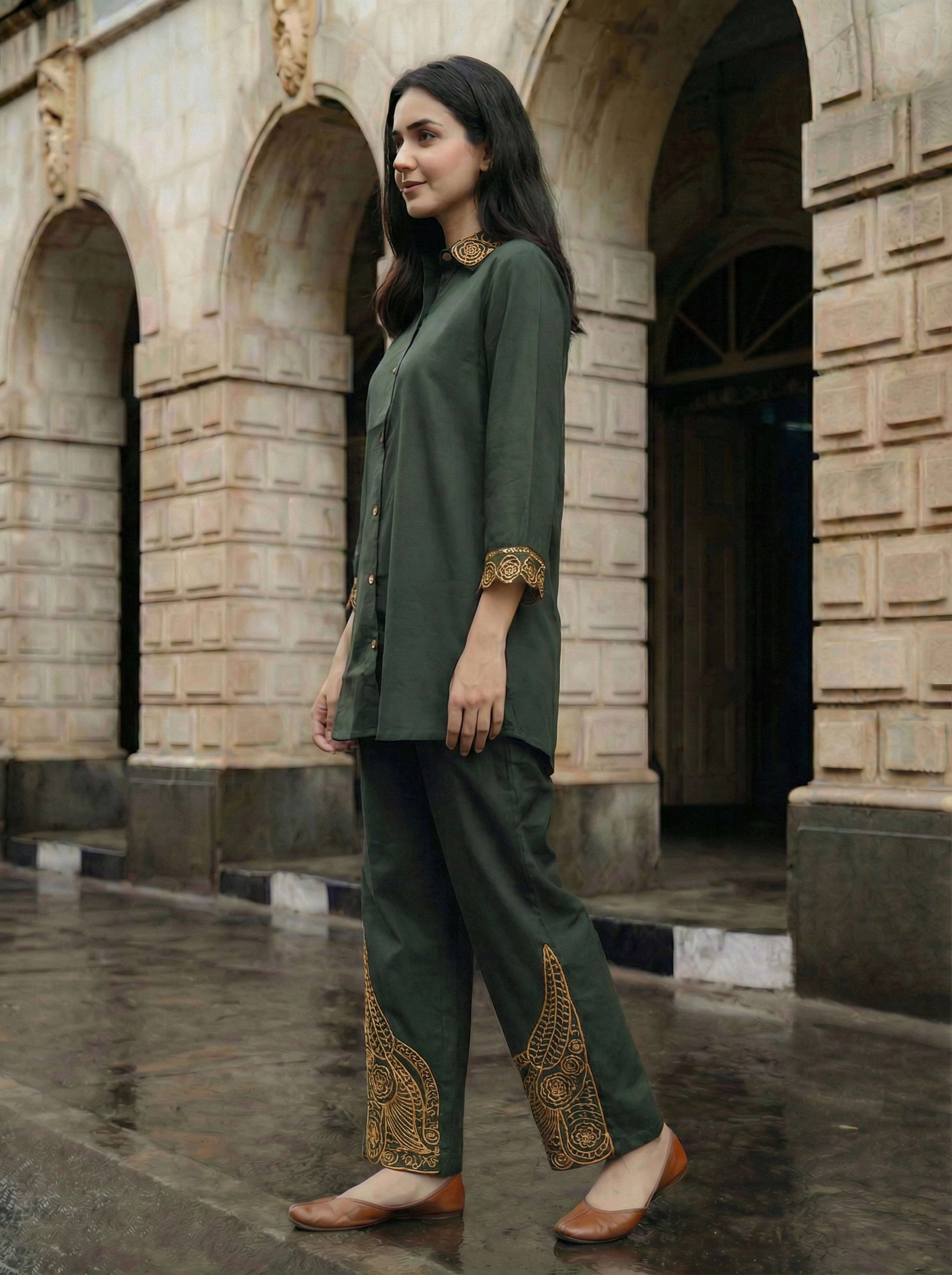 mehndi color co-ord set for women