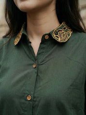 Green Statement Embroidered Co-ord Set in Cotton Cambric