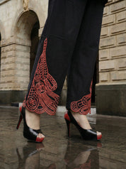 Black Statement Embroidered Co-ord Set in Cotton Cambric