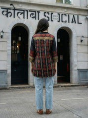 Black Printed Muslin Tunic with Ethnic Border Detailing