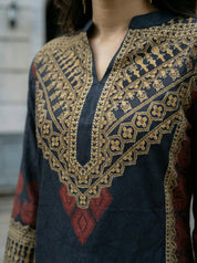 Black Printed Muslin Tunic with Ethnic Border Detailing