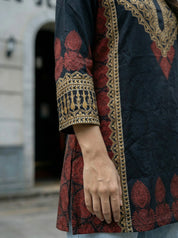 Black Printed Muslin Tunic with Ethnic Border Detailing