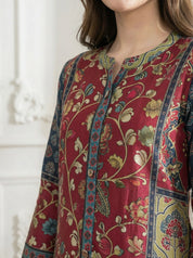 Multicolor Ajrakh Panel Kurta Set in Viscose Silk