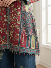 Multicolor Ajrakh Panel Kurta Set in Viscose Silk