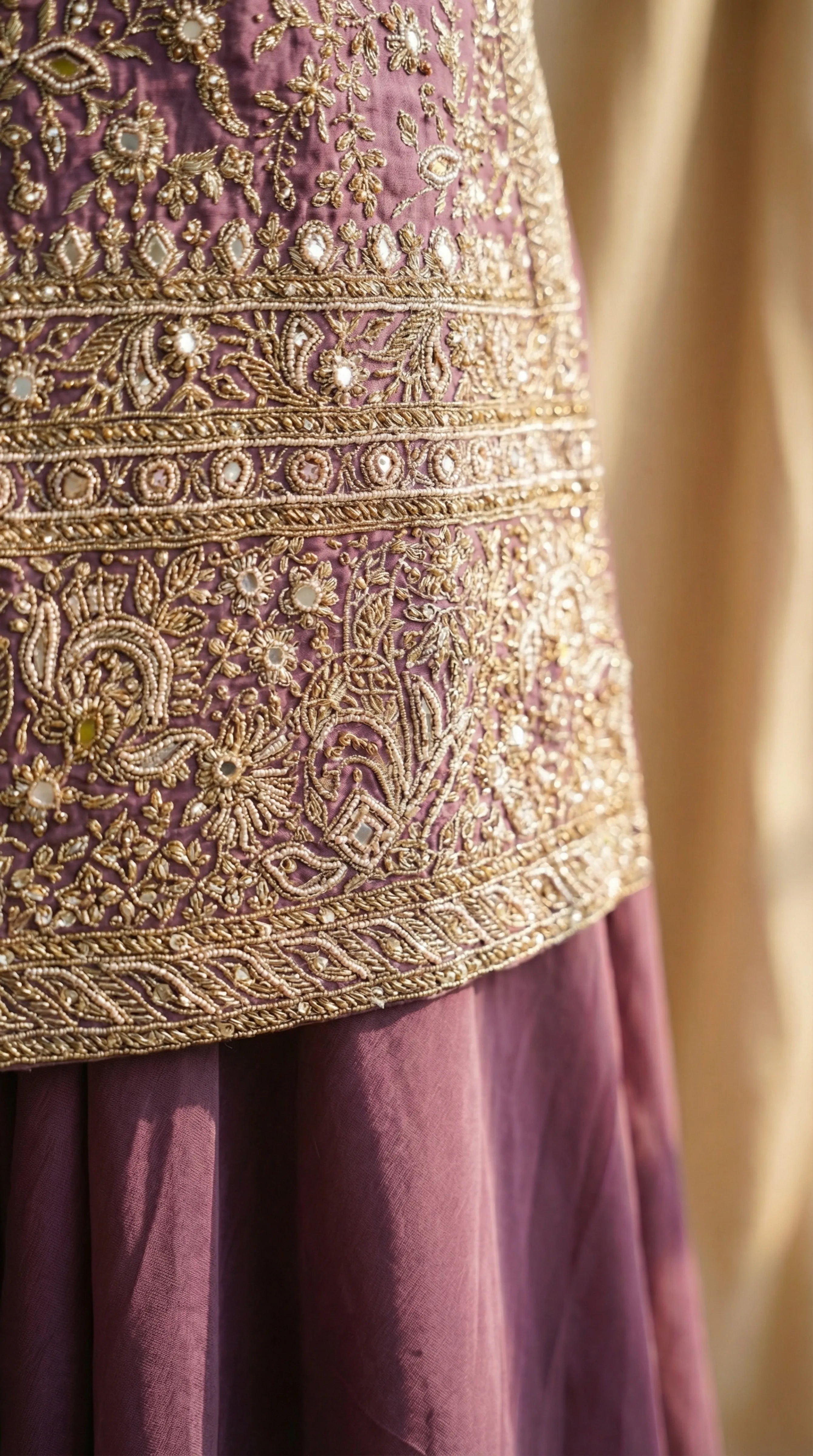 Purple Floral Embroidered Three Piece Jacket Set