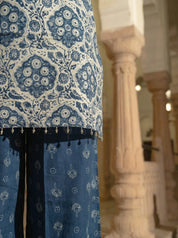 Indigo Motif Printed Bead Embroidery Viscose Kurta Set