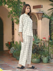 White & Black Checkered Oversized Cotton Co-ord Set