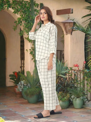White & Black Checkered Oversized Cotton Co-ord Set