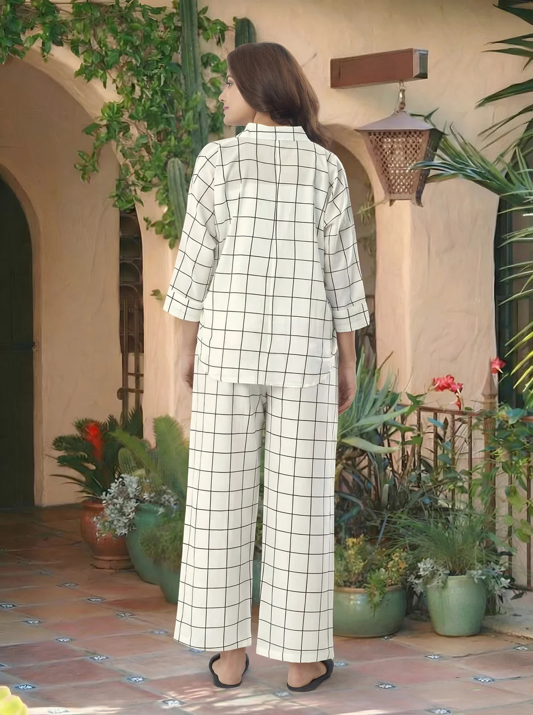 White & Black Checkered Oversized Cotton Co-ord Set