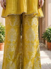 Mustard Yellow Brocade Co-ord Set with Embroidery and Sequin Lace Detailing