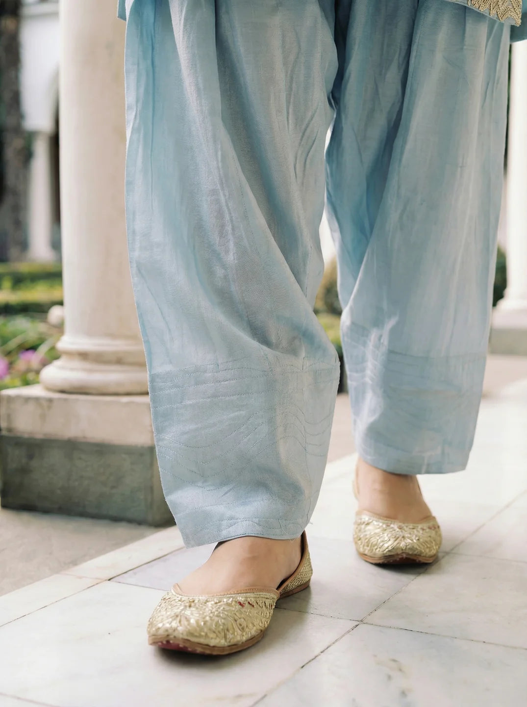 Pastel Blue Embroidered Dola Silk Farsi Salwar Set