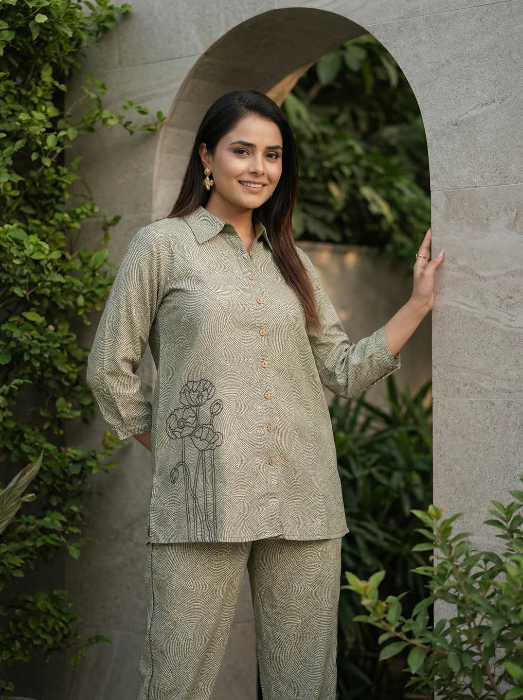 Mehndi Color Cotton Flex Co-Ord Set