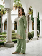 Pastel Green Embroidered Dola Silk Farsi Salwar Set