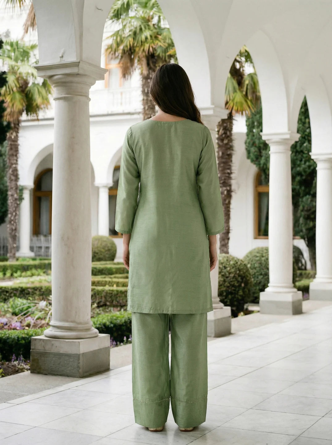 Pastel Green Embroidered Dola Silk Farsi Salwar Set