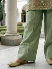 Pastel Green Embroidered Dola Silk Farsi Salwar Set