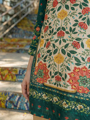 Dark Green Kalamkari Panel & Floral Embroidery Muslin Tunic