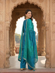 Peacock Blue Farsi Salwar Set with Dupatta In Viscose