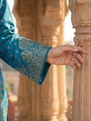 Peacock Blue Farsi Salwar Set with Dupatta In Viscose