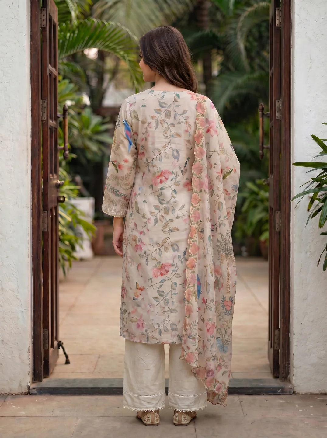 Muted Sage Floral Eyelet Embroidered Kurta Set with Dupatta