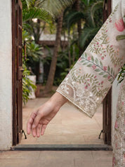 Muted Sage Floral Eyelet Embroidered Kurta Set with Dupatta