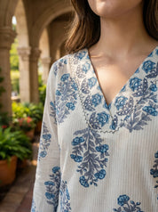 Blue Buta Block Cotton Kurta Set with Dupatta