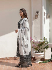 Black & White Floral Jaal Cotton Kurta Set with Dupatta