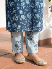 Indigo Floral Jaal Embroidered Cotton Kurta Set with Dupatta