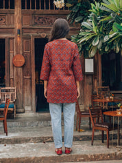 Red Floral Motif Cotton Short Kurti